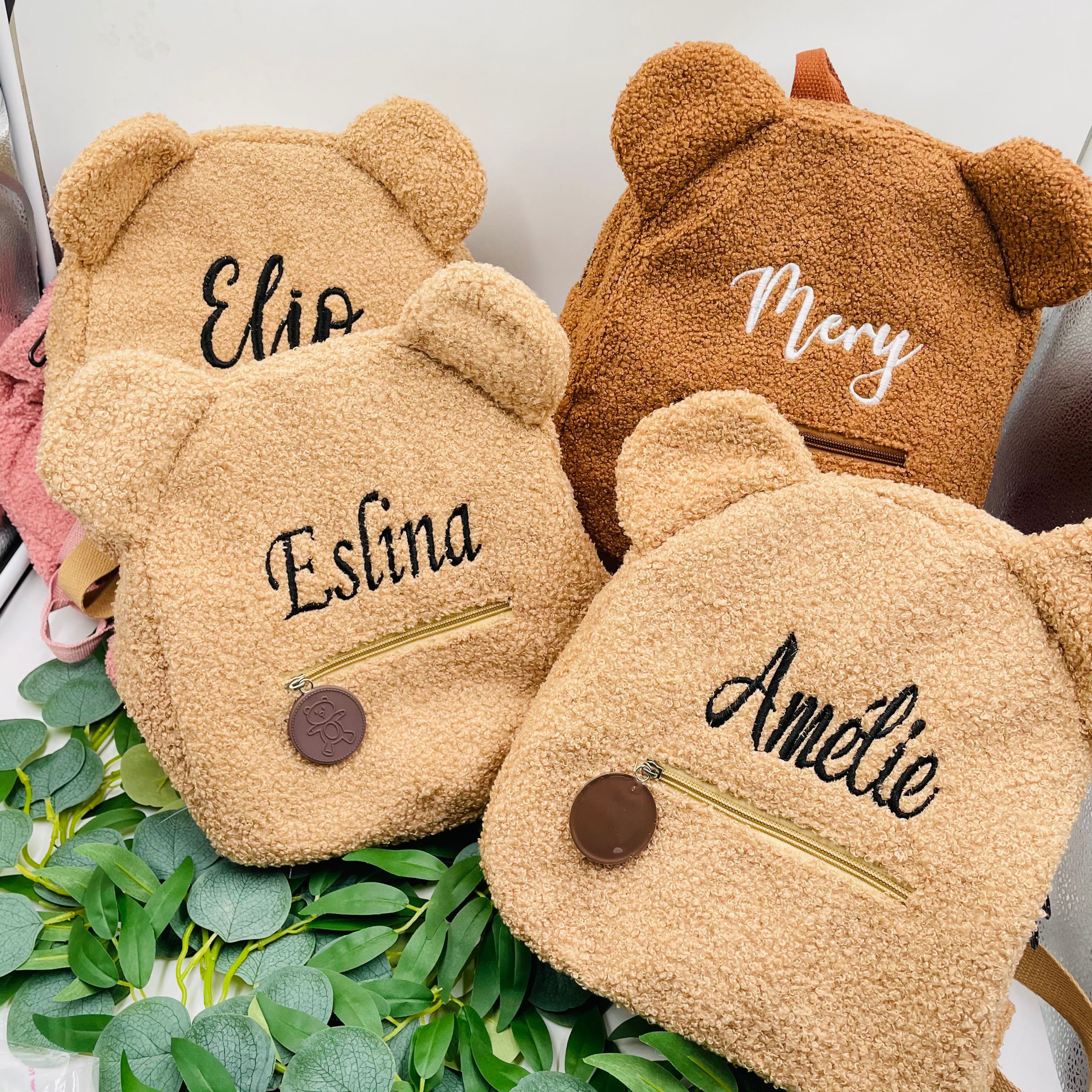 Mochila infantil bordada personalizada, bolsa leve de urso de pelúcia para crianças com nome personalizado, presente para meninos, meninas e mulheres