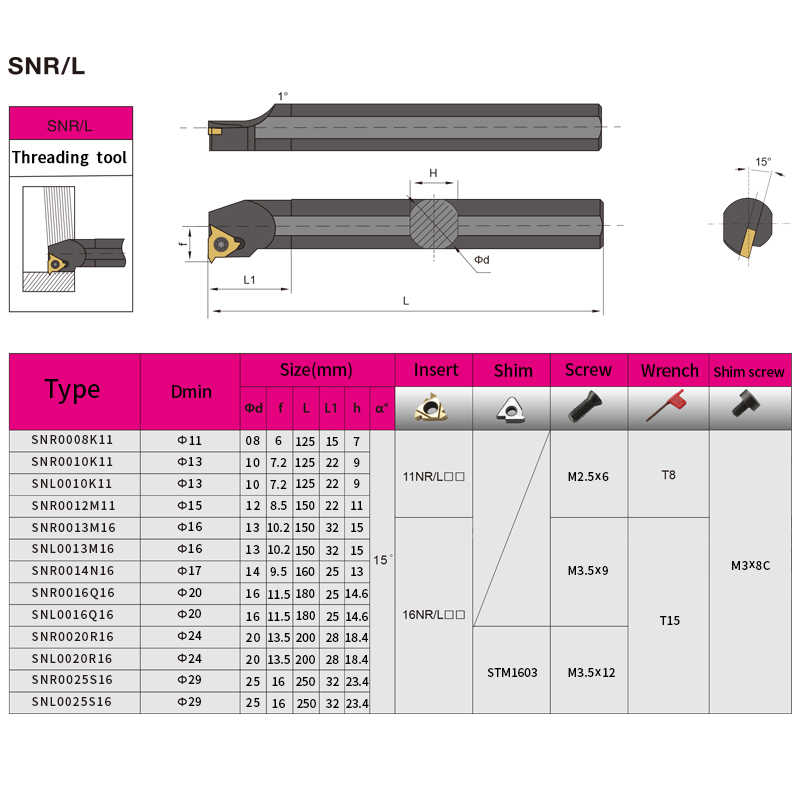 SNR0013M16 SNR0016Q16 SNR0020R16 SNR0025S16 CNC Internal Thread Turning Tool rod 16IR/NR Inserts Lathe SNR Holder