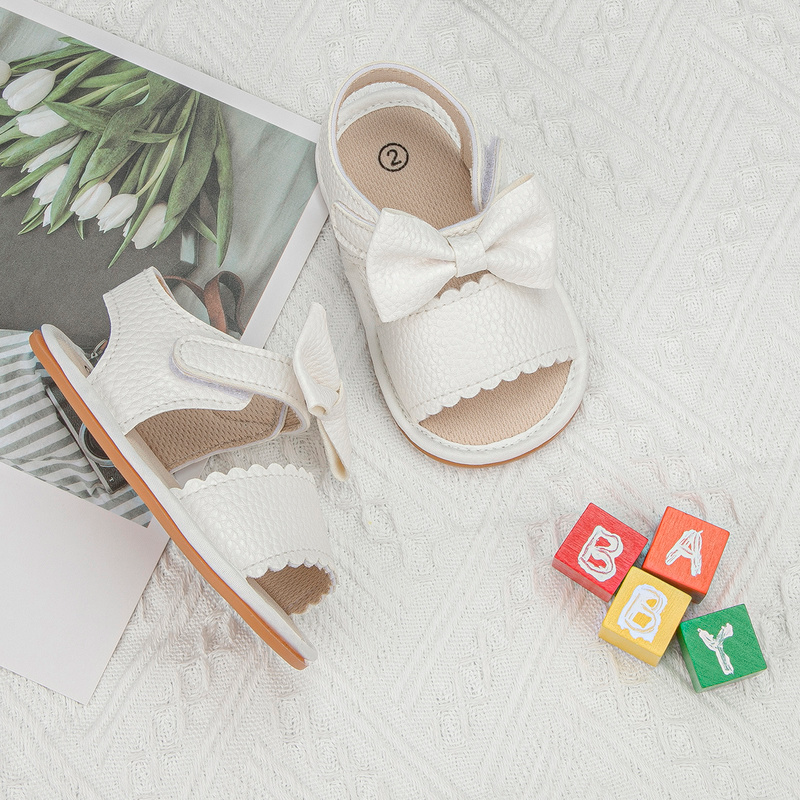KIDSUN Mùa Hè 2021 Mới Xuất Hiện, Xăng Đan Cho Bé Sơ Sinh Bé Gái Công Chúa Nơ Dễ Thương-Nút Thắt Da Đế Cao Su Phẳng Tập Đi Đầu Tiên xe Tập Đi