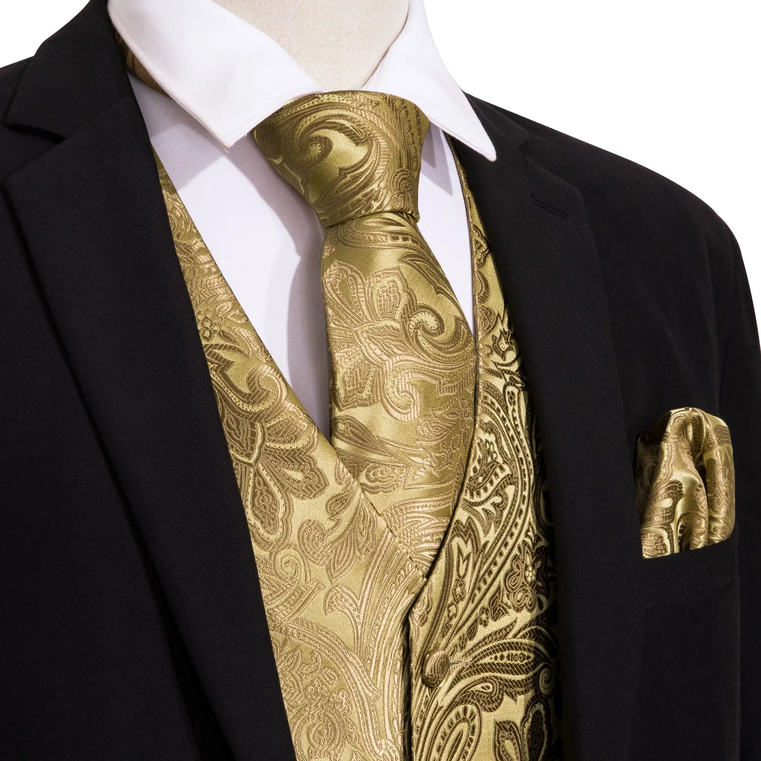 4pc Herren extra Seide Weste Party Hochzeit Gold Paisley schwarz grün blau rot feste Weste Weste Krawatte Anzug Set männliche Weste Barry. wang