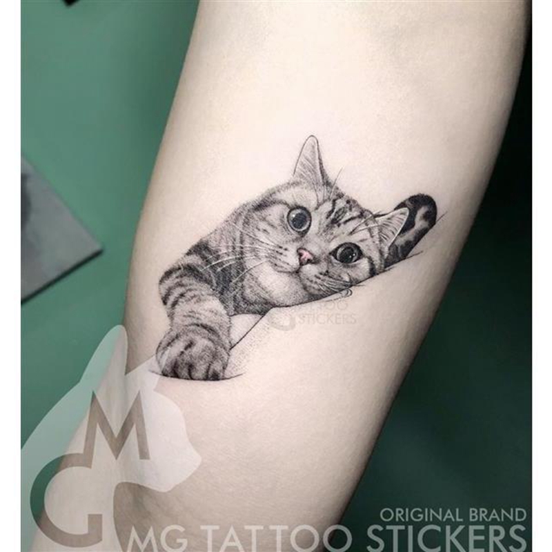 Tatuaje impermeable gato japonés lindo mascota brazo tatuaje semipermanente gato Animal divertido tatuaje pegatina tatuajes temporales para hombres y mujeres