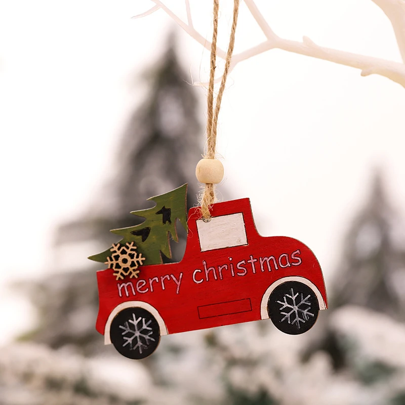 Adornos de coche pequeño árbol de Navidad colgantes de madera alce adornos de animales de dibujos animados 2025 nuevas decoraciones navideñas