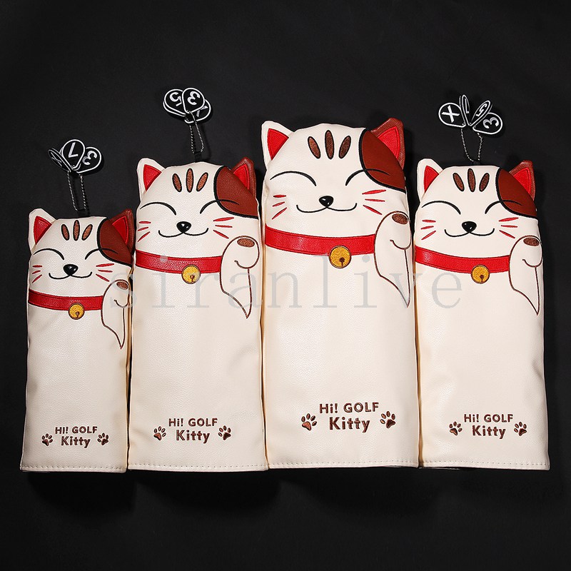 マネー猫puレザーゴルフヘッドカバーヘッドカバーとドライバーfw utユーティリティ番号タグ