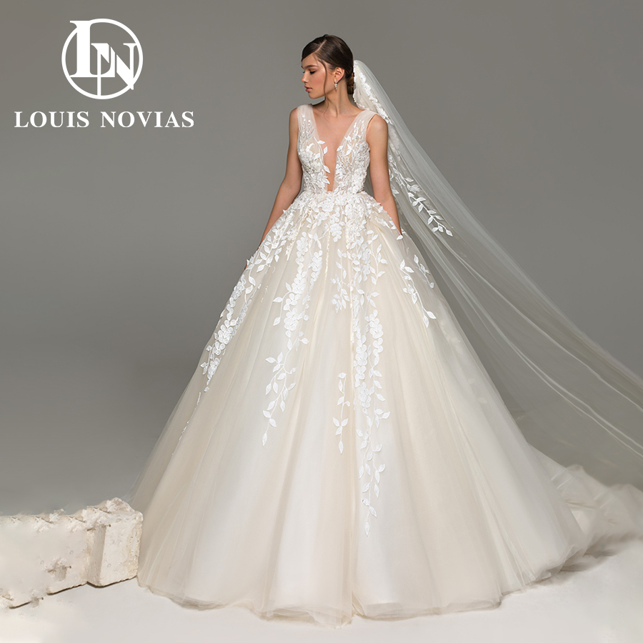 LOUIS NOVIAS Wedding Dresses For Women Elegant Backless Beaded Flowers Embroidery Sleeveless Wedding Gown Vestidos De Novia