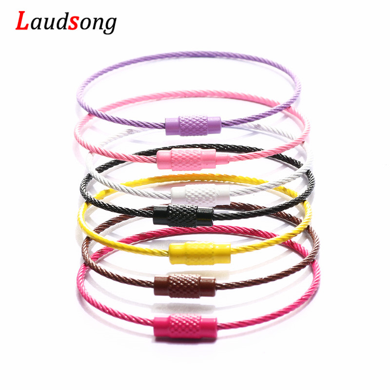 10pcs 다채로운 스테인레스 스틸 와이어 키 체인 케이블 루프 나사 잠금 로프 키 홀더 열쇠 고리 열쇠 고리 반지 야외 도구