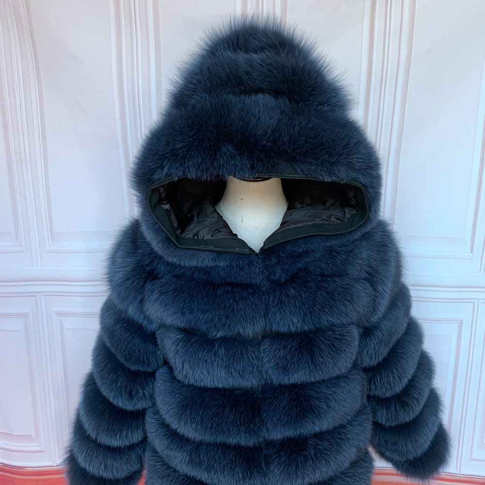 Qiunuoxi-女性用の本物のキツネの毛皮のコート,女性用の天然の毛皮のジャケット,フード付きの女性のコート,高品質,冬,90cm, 2022