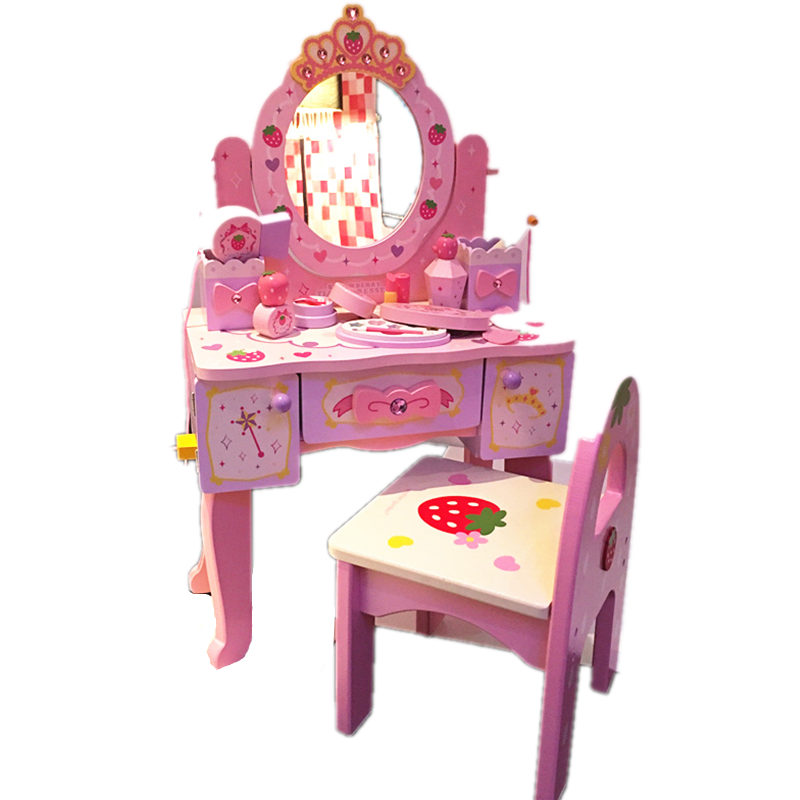 Tocador simulado de princesa para niña, 61 regalos de cumpleaños, juguetes de madera para el hogar para niños