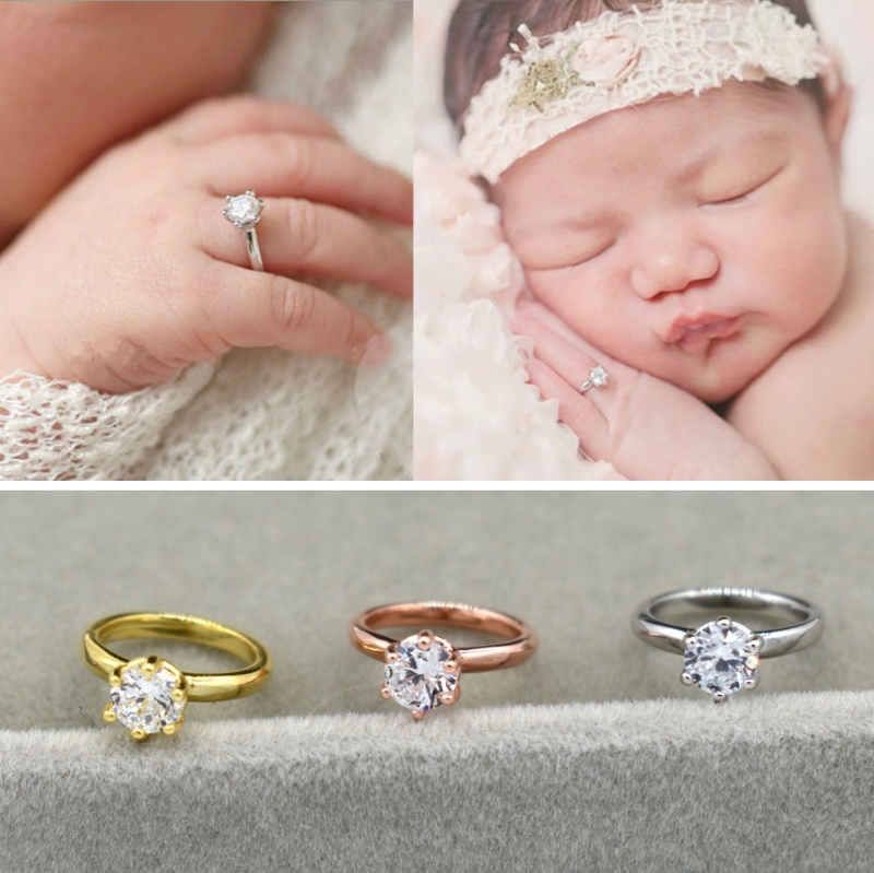 Sơ Sinh Đạo Cụ Chụp Ảnh Giả Nhẫn Đứng Kim Cương Cho Bé Chụp Ảnh Chống Đỡ Trang Sức