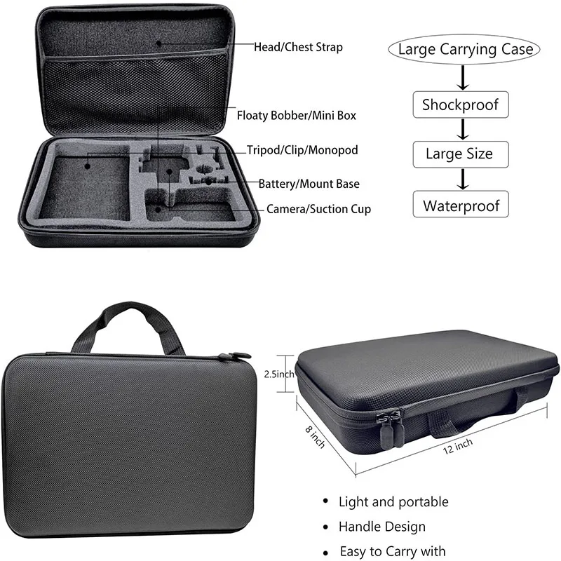 Zubehör-Set für Gopro Hero 12 11 10 9, schwarze Tragetasche, wasserdichtes Gehäuse, Stativ-Set für Go Pro Hero 12 Hero 11 10 9