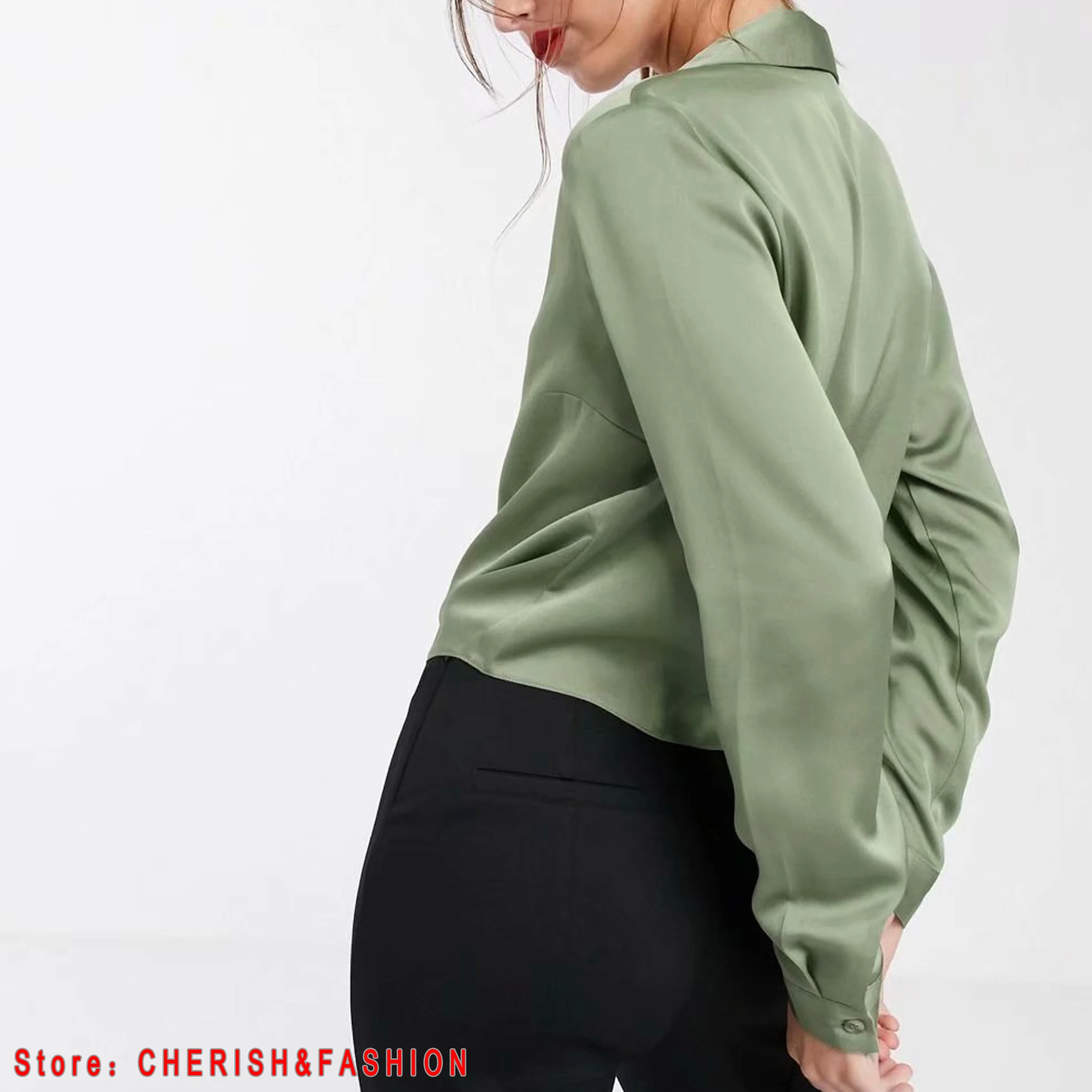 ยี่ห้อ Blusas Mujer De MOD เสื้อแขนยาวสีเขียวเสื้อสำนักงานสุภาพสตรีทำงานเสื้อแฟชั่นเสื้อผ้า Blusas สตรีเสื้อ