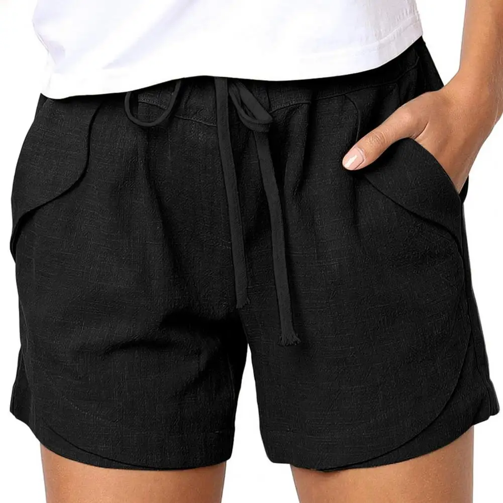 여성 여름 느슨한 반바지 캐주얼 Drawstring 탄성 허리 솔리드 컬러 여성 캐주얼 반바지 비치웨어 Жаночыя шорты