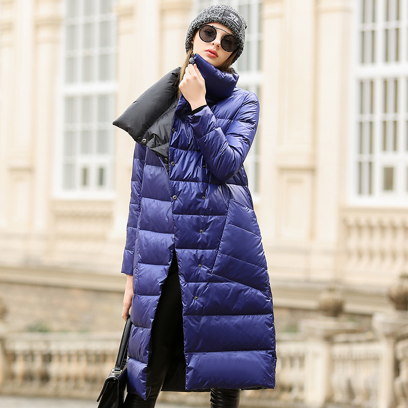 2024 Winter Unten Jacke Frauen Parkas Mäntel Rollkragen Lange Casual Licht Warme Ente Unten Doppelseitige Tragen Wasserdichte Oberbekleidung