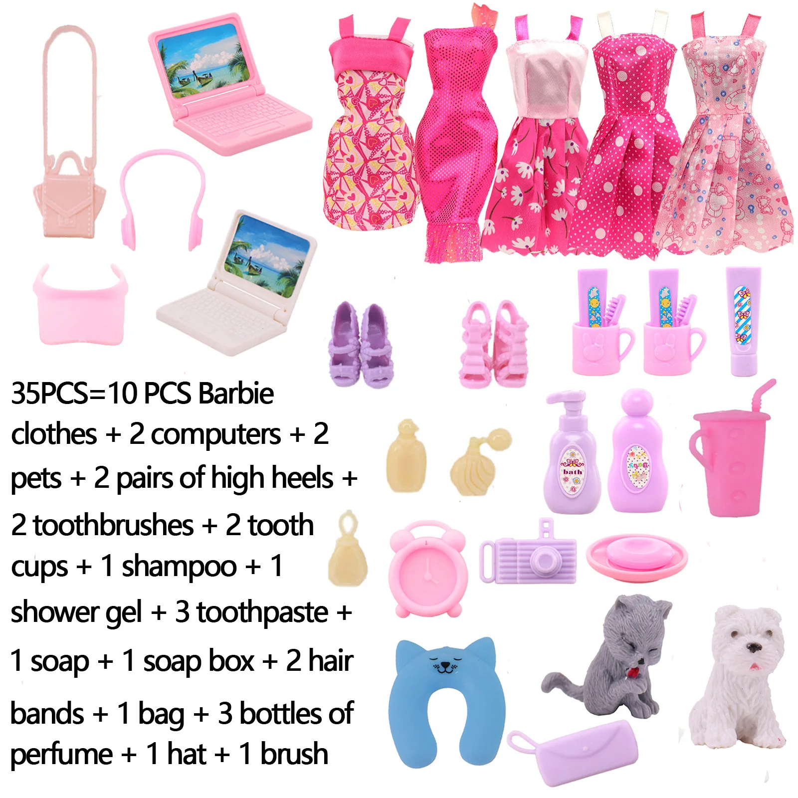 Liquidação_35 peças roupas de boneca sapatos acessórios de vida de viagem adequados para bonecas bjd de 11,5 polegadas e 30cm, brinquedos para meninas, boneca acc