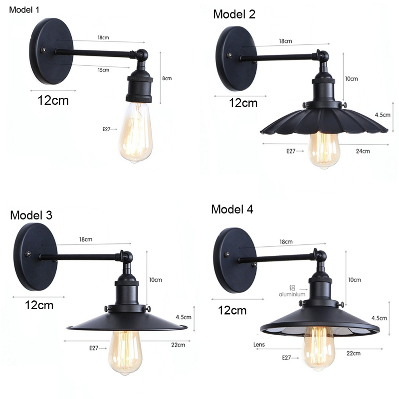 Vintage Lampu Dinding Besi Hitam Kap Lampu E27 LED Lampu LED untuk Ruang Tamu Ruang Kerja/Kamar Tidur/Samping Tempat Tidur Kamar Mandi Dinding Dalam Ruangan lampu Retro