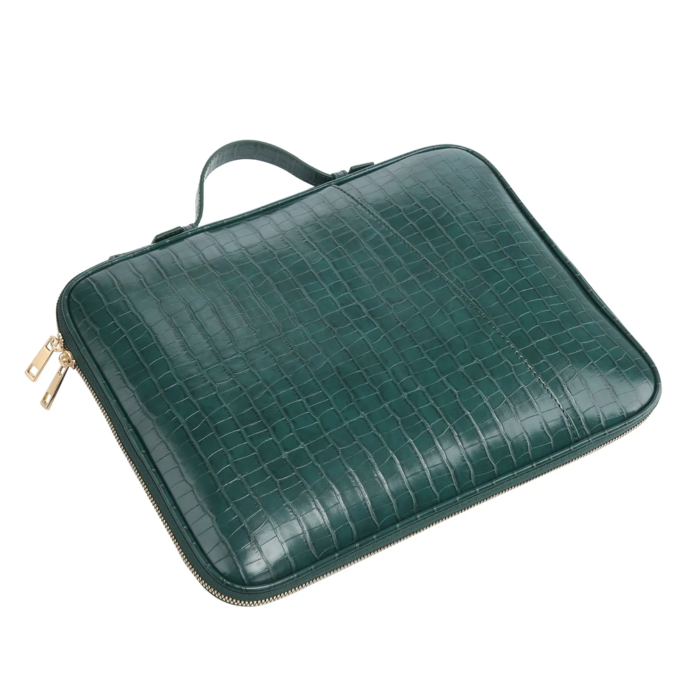 Bolso de oficina para mujer con patrón de cocodrilo para ordenador portátil, bolso de archivo de cuero para IPAD, carpeta de archivos de documentos de papel A4 a la moda