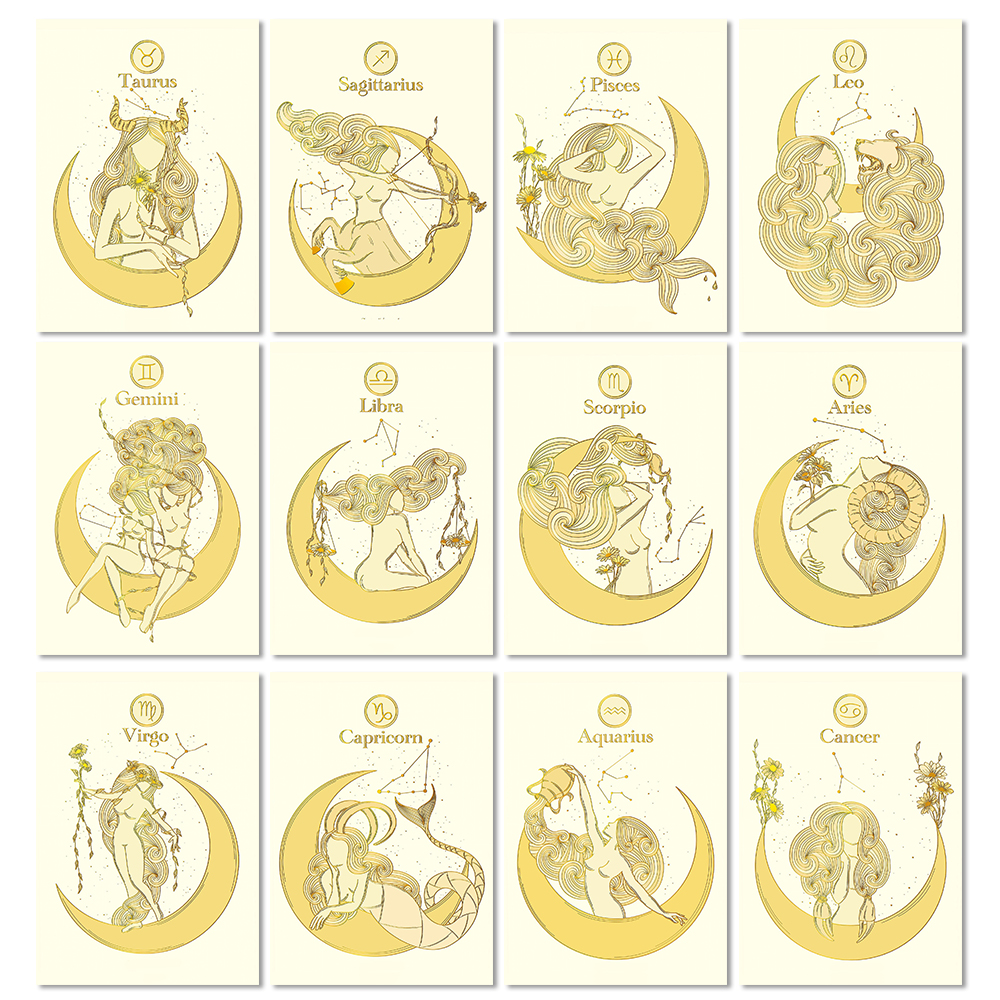 Konstelasi Kamar Anak Seni Dinding Kanvas Poster Cetak Astrologi Boho Pisces Zodiak Astrologi Lukisan Air Bintang Dekorasi Gambar