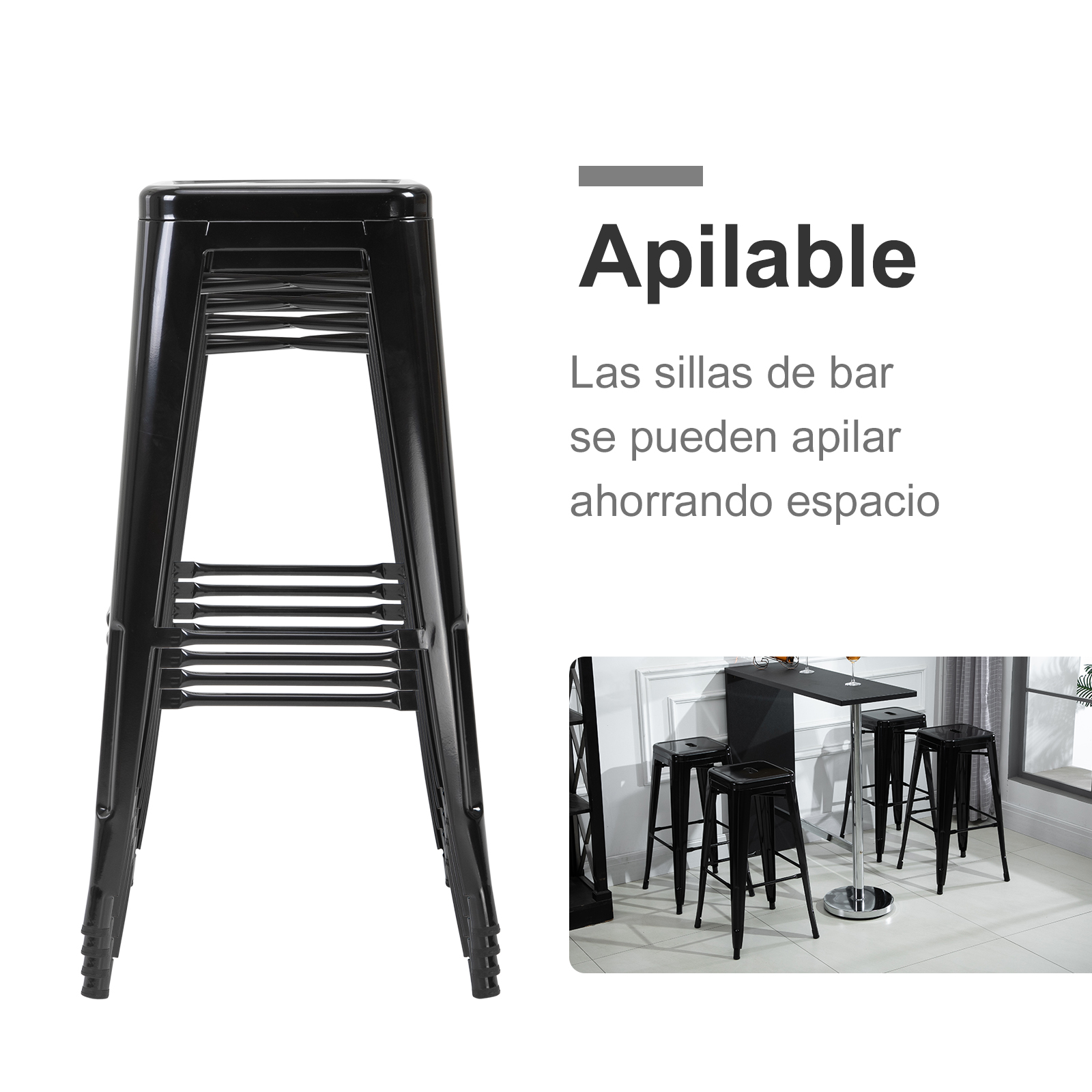HOMCOM Set de 4 Taburetes para Interior y Exterior Metálico de Estilo Industrial