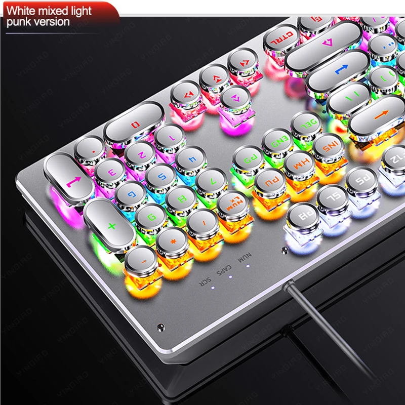 Retro Punk Mechanical Keyboard สีฟ้าสีดําสีน้ําตาลสวิทช์ 104 คีย์ USB คีย์บอร์ด RGB Backlit สําหรับ PC แล็ปท็อปเกม