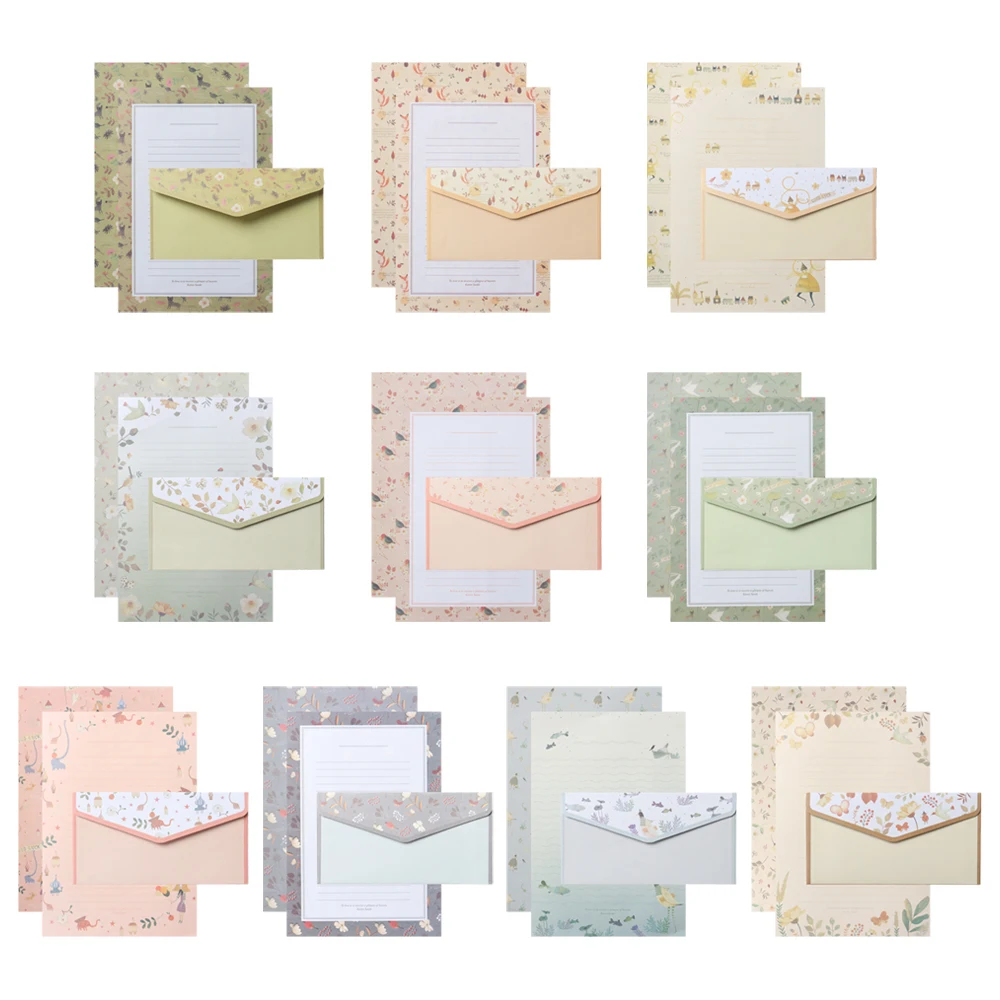 6Pcs Differrent Design Writing Paper With 3Pcs Envelopes Cartoon Pattern Vintage Floral Letter Stationery School Office Supplies
