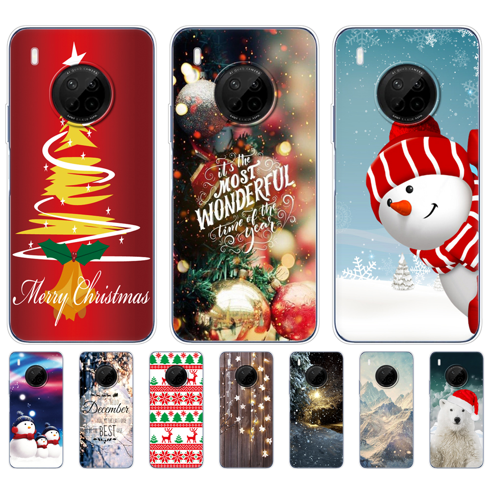 Untuk Huawei Y9A Casing Penutup Ponsel Belakang 6.63 Inci untuk Huawei Y9A 2020 FRL-L23 Silikon TPU Lembut Musim Dingin Natal Pohon Salju Tahun Baru