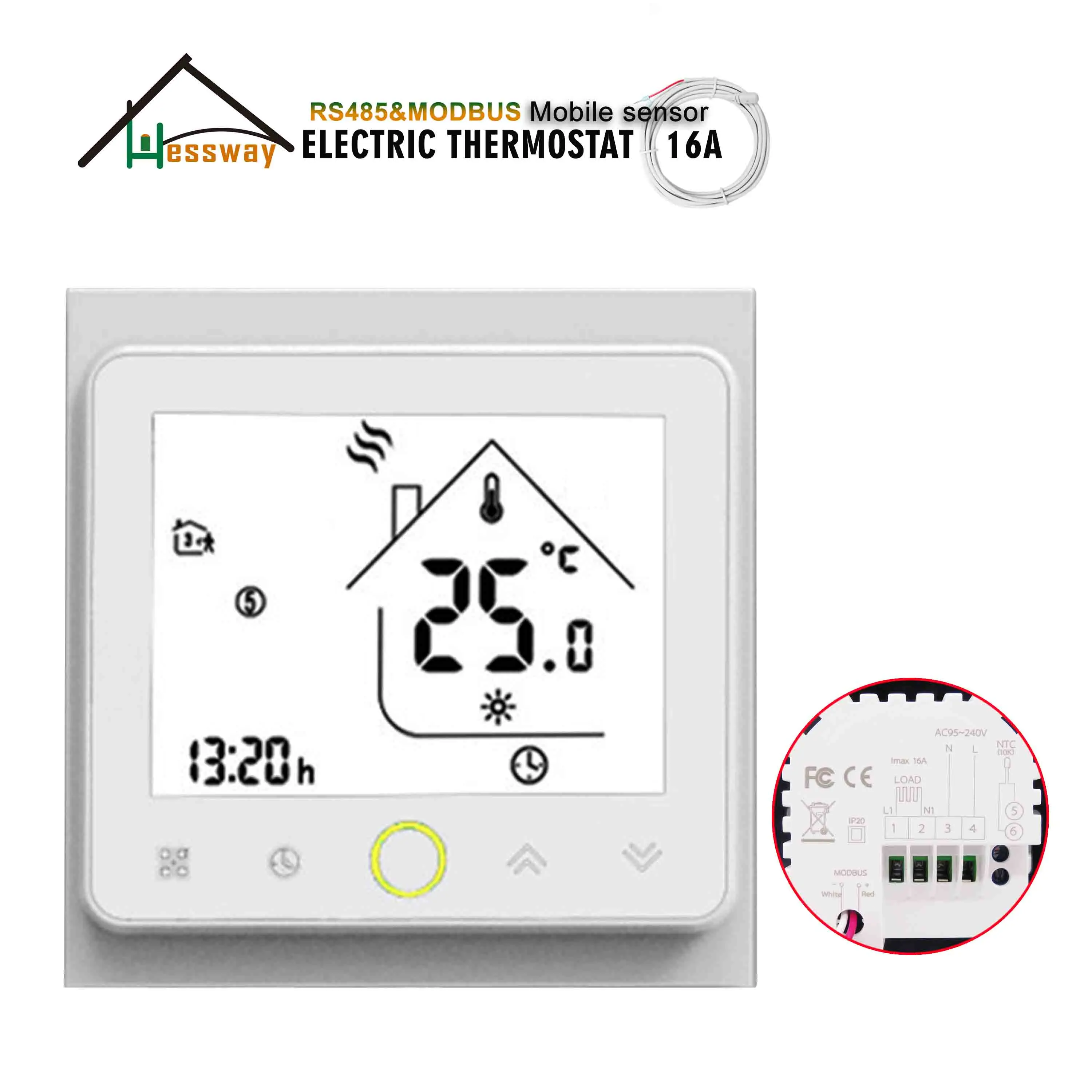 HESSWAY 24V 95-250VAC 16A controlador de temperatura eléctrico de doble Sensor para termostato RS485 protocolo Modbus operación remota