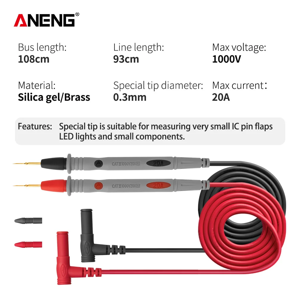 Universal 20A 1000V silicona multímetro Digital sonda cables de prueba Pin para Vichy para FLUKENeedle punta multímetro probador