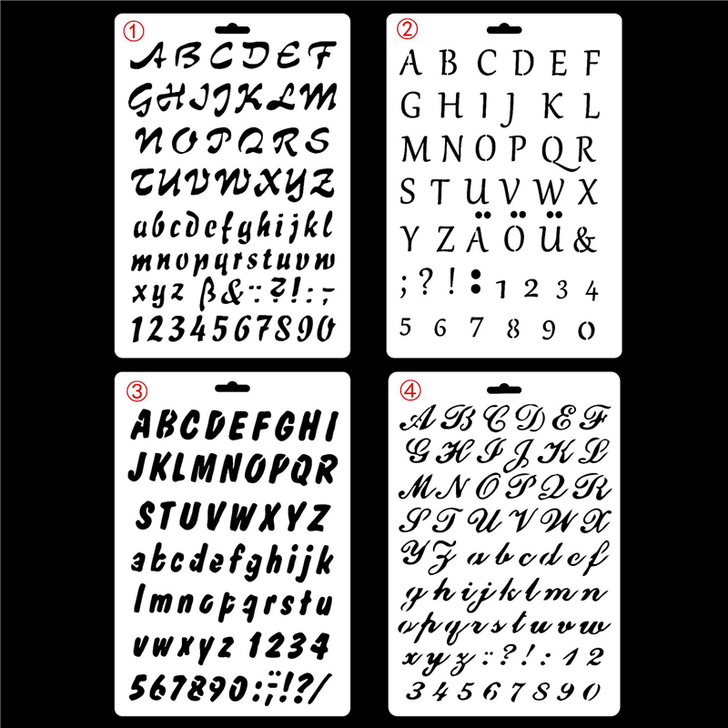 ใหม่ 4 ชิ้น/เซ็ต A4 ตัวอักษรตัวอักษรภาษาอังกฤษ DIY Layering Stencils ภาพวาดสมุดภาพสี Embossing อัลบั้มตกแต่งแม่แบบ
