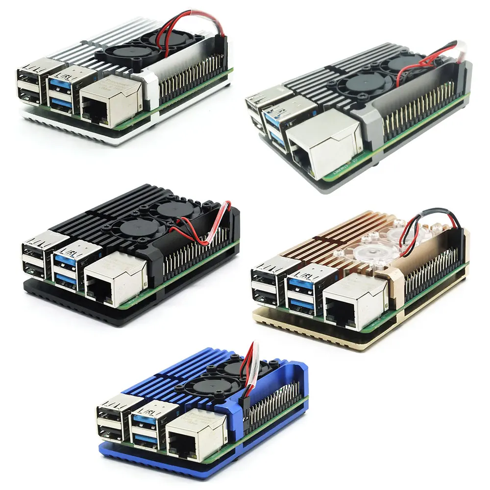 Raspberry Pi 4 Modelo B, ventiladores duales CNC, carcasa de aleación de aluminio, carcasa de armadura de 5 colores con disipadores de calor para Raspberry Pi 4B/3B +/3B