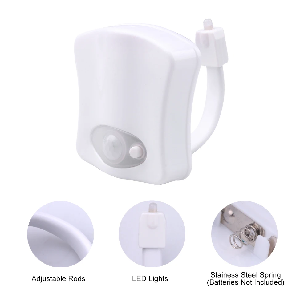 Luz LED nocturna para inodoro y baño, Sensor de movimiento PIR corporal, luz inteligente para asiento de inodoro, lámpara impermeable para WC