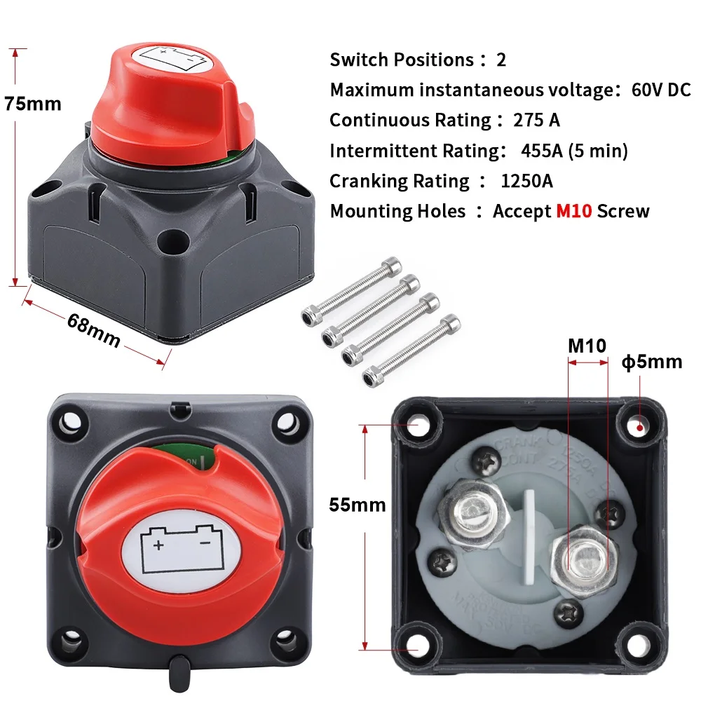 (オン/オフ) DC 12V-50V 100A-300A 車 RV ボートマリンバッテリーセレクターアイソレータ切断スイッチロータリーカットバッテリー回路カッター