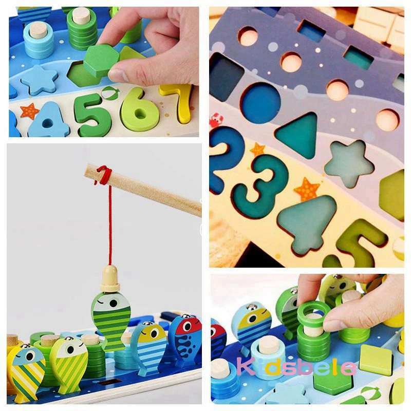 Trẻ Em Montessori Đồ Chơi Toán Học Cho Bé Gỗ Giáo Dục Xếp Hình Đồ Chơi Câu Cá Tính Số Hình Phù Hợp Với Sorter Trò Chơi Ban Đồ Chơi