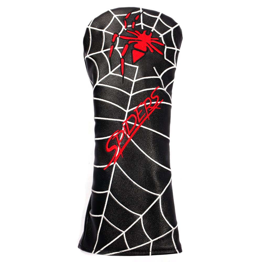 ปลอกหุ้มหัวไม้กอล์ฟปักลายแมงมุมหนัง PU สีดำสำหรับนักกอล์ฟ