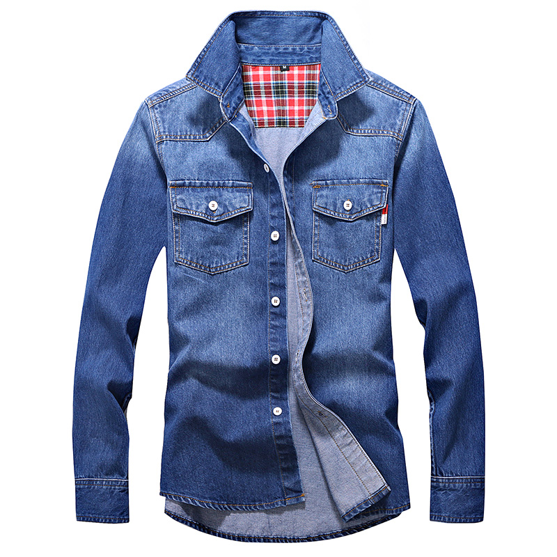 Denim Hemd Männer Baumwolle Jeans Hemd Mode Herbst Schlank Langarm Cowboy Hemd Stilvolle Waschen Schlank Tops Asiatische Größe 3XL
