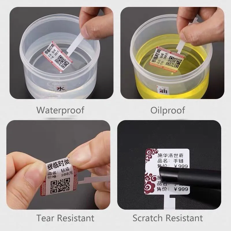 DETONGER Thermal Jelwery Label Paper 5 ม้วนกันน้ํากันน้ํา Scratchproof ราคาฟรี App แม่แบบสติกเกอร์กระดาษ