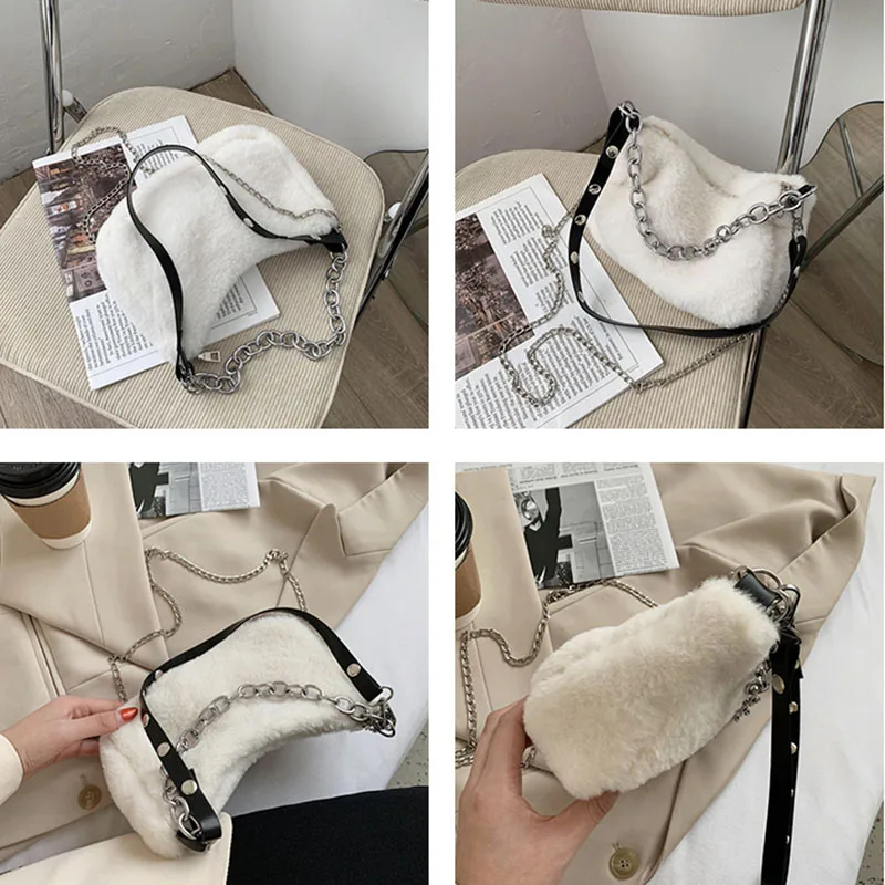 Chất Liệu Giả Da Và Túi Mùa Đông Cổ Tích Mới Velour Sang Trọng Chắc Chắn Nữ Hợp Thời Trang Thanh Lịch Đơn Vai Vạt-Túi Sang Trọng Ins dây Xích Đeo Chéo Thân Túi