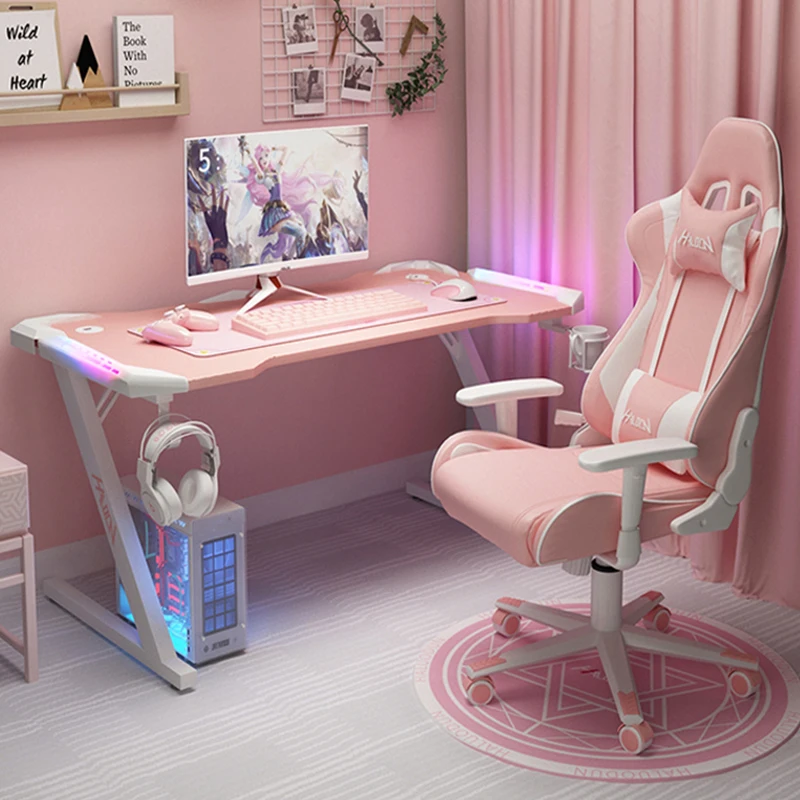 Mesa de streamer rosa mesa de computador de mesa âncora familiar combinação de mesa de jogo de menina fofa mesa resistente de alta qualidade