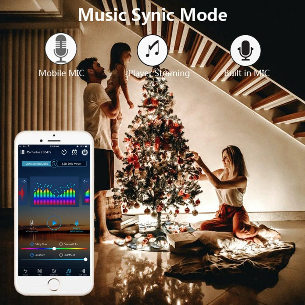 Luces navideñas, cadena de luces LED de Color de ensueño, WS2812B direccionable individualmente, módulo LED RGBIC, controlador de música USB DC5V