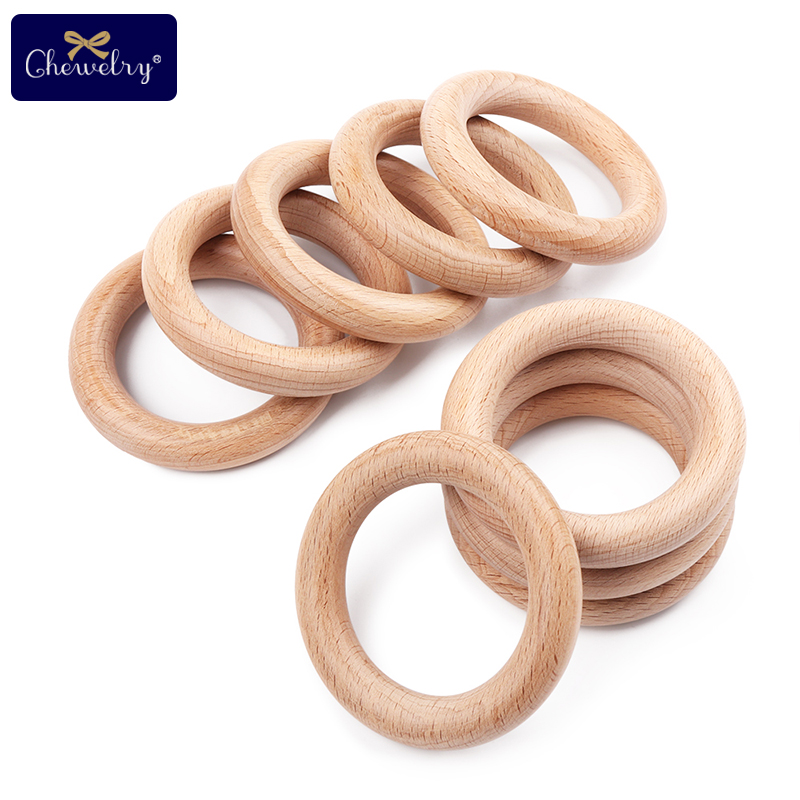 Bpa Frei 5Pcs 40/54/70/80mm Buche Holz Ring Baby Beißring Zahnen Ring runde Ring DIY Schnuller Kette Armband Zubehör Spielzeug