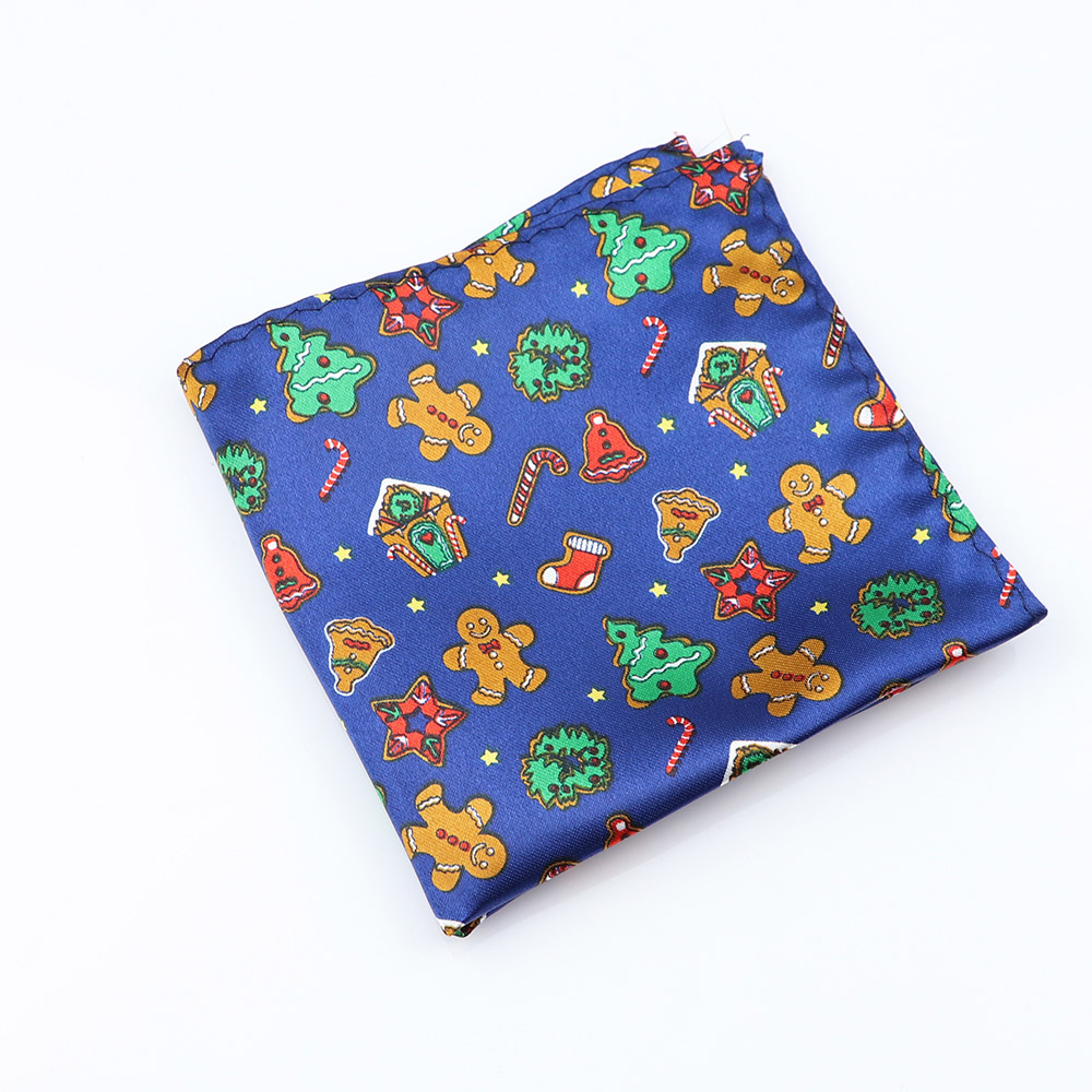 Classic Christmas Cartoon Men's Handkerchiefs Deer Snowflakes Printed Bright Satin Hanky Polyester Pocket Square Accessory Gift