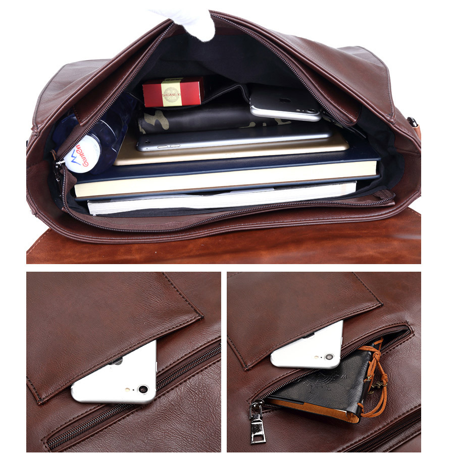 Bolsa de mão de couro crazy horse masculina, bolsa de laptop casual de ombro para homens