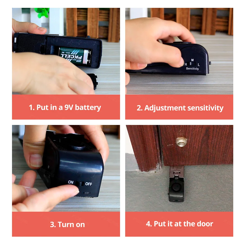 FUERS Wireless Door STOP ALARM System 120dB Loud Home Security Anti-Theft ประตูบล็อกระบบแบบพกพา Doorstop Preasure ALARM
