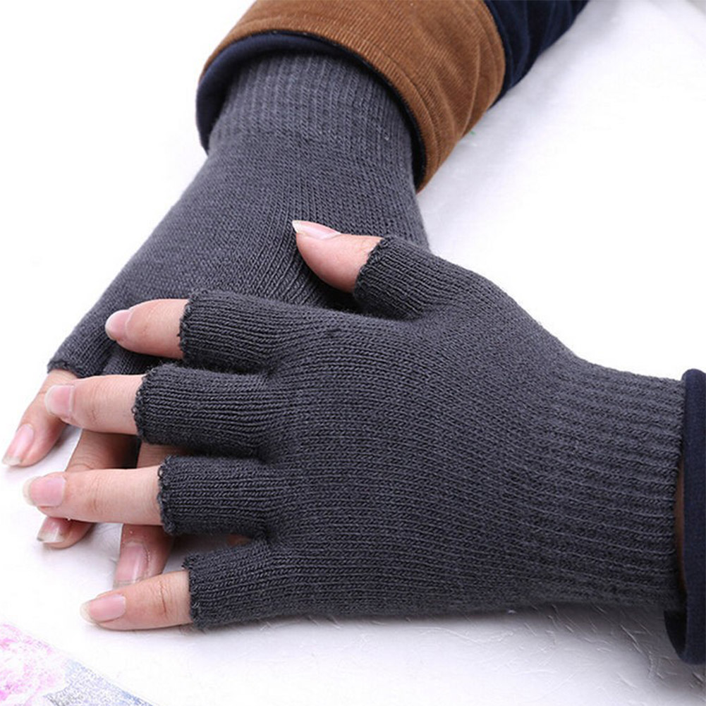 1 par de guantes negros sin dedos de medio dedo para mujeres y hombres, guantes de algodón tejidos de lana para muñeca, guantes cálidos de entrenamiento para invierno, mitones de invierno