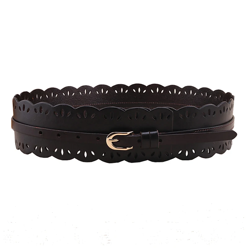 Ceinture en cuir de vache occidentale ajourée pour femmes, robe à la mode, pull, manteau épais, large ceinture
