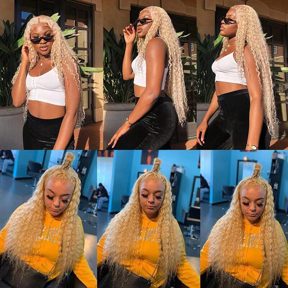 Brasileiro Remy Cabelo Humano Weave com Laço Frontal, Pacotes Loiros, Kinky Curly, Encerramento, Weave, 613
