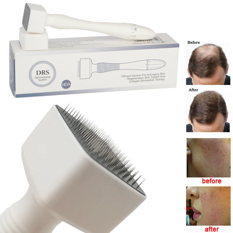 DRS 140 Derma แสตมป์ปรับความยาวของเข็ม Microneedle จริงเข็ม SkinCare Beard Growth หนังศีรษะ Re-Growth สิวรอยแผลเป็นหลุม DRS 140 A Derma Stamp Adjustable Needle Length