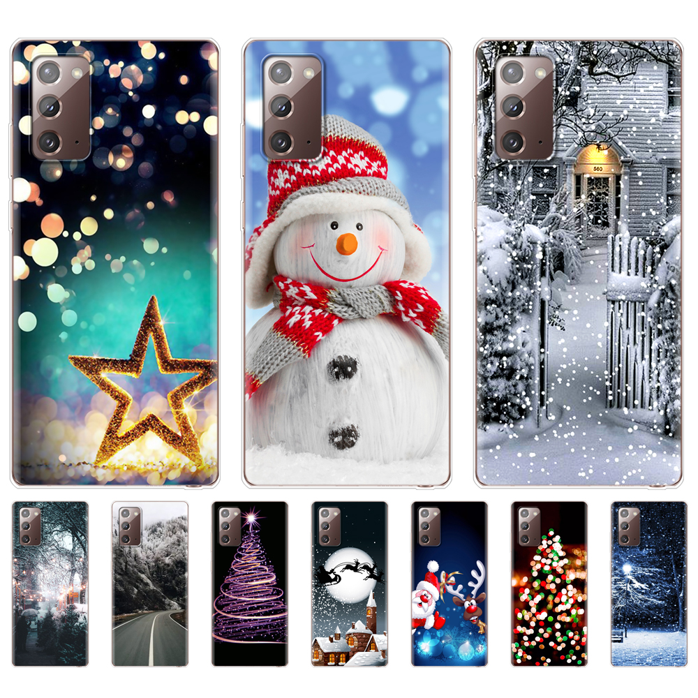 Untuk Samsung Galaxy Note 20 Penutup Belakang Casing Ultra untuk Samsung Note 20 Silikon Lembut TPU Coque Pohon Salju Natal Tahun Baru