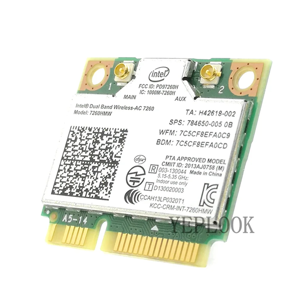Wireless-AC 7260 WiFi Card 7260AC 7260HMW Dual Band 2.4G & 5Ghz 300M+867Mbps 802.11ac/a/b/g BT4.0 Half Mini PCI-E Network Card