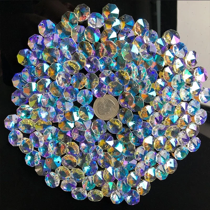10 Uds. Aurora cristal octagonal cuentas prisma guirnalda hilo lámpara cadena parte Arco Iris atrapasoles cortina DIY fabricación de joyas