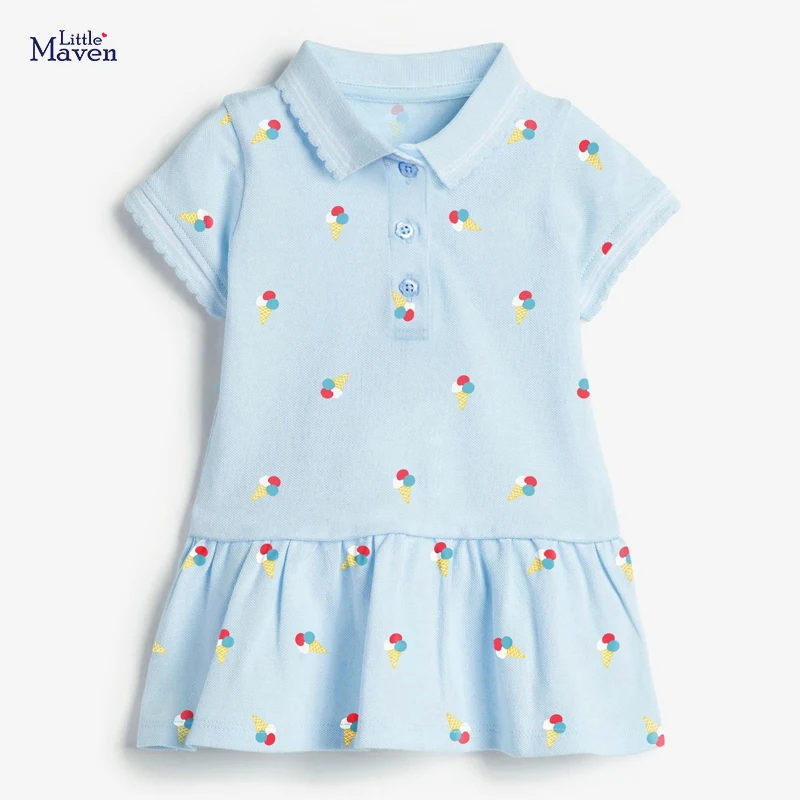 Little Maven 2023 Quần Áo Trẻ Em Bé Gái Mùa Hè Đá Làm ĐầM Suông Áo Thun Cho Bé Gái Xinh Xắn Vestidos Cho Trẻ Em 2-7 Năm