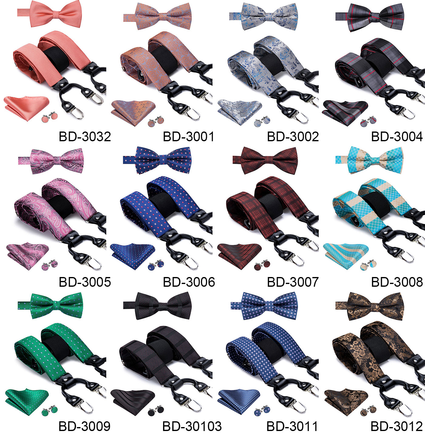Hi-Tie Zijde Volwassen Mannen Bretels Set Lederen Metalen 6 Clips Bretels Goud Bruin Bloemen Vintage Mannen Mode bruiloft Bretels Mannen